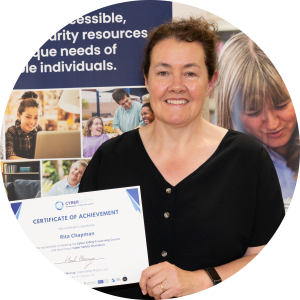 Rita Chapman, Letterkenny Senior Librarian, at the presentation of Cybersafety Certificates to Donegal Library in the Central Library Letterkenny in July 2024. Photo Clive Wasson