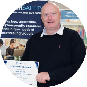 Denis McGeady, Librarian, at the presentation of Cybersafety Certificates to Donegal Library in the Central Library Letterkenny last week. Photo Clive Wasson