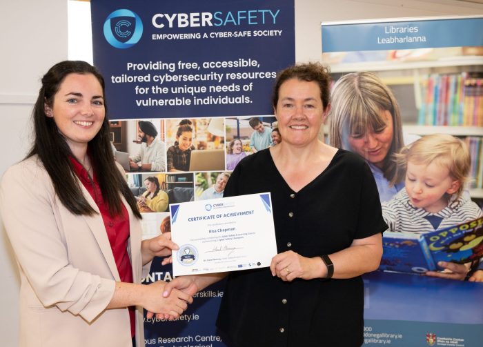 Rita Chapman, Letterkenny Senior Librarian, at the presentation of Cybersafety Certificates to Donegal Library in the Central Library Letterkenny in July 2024. Photo Clive Wasson